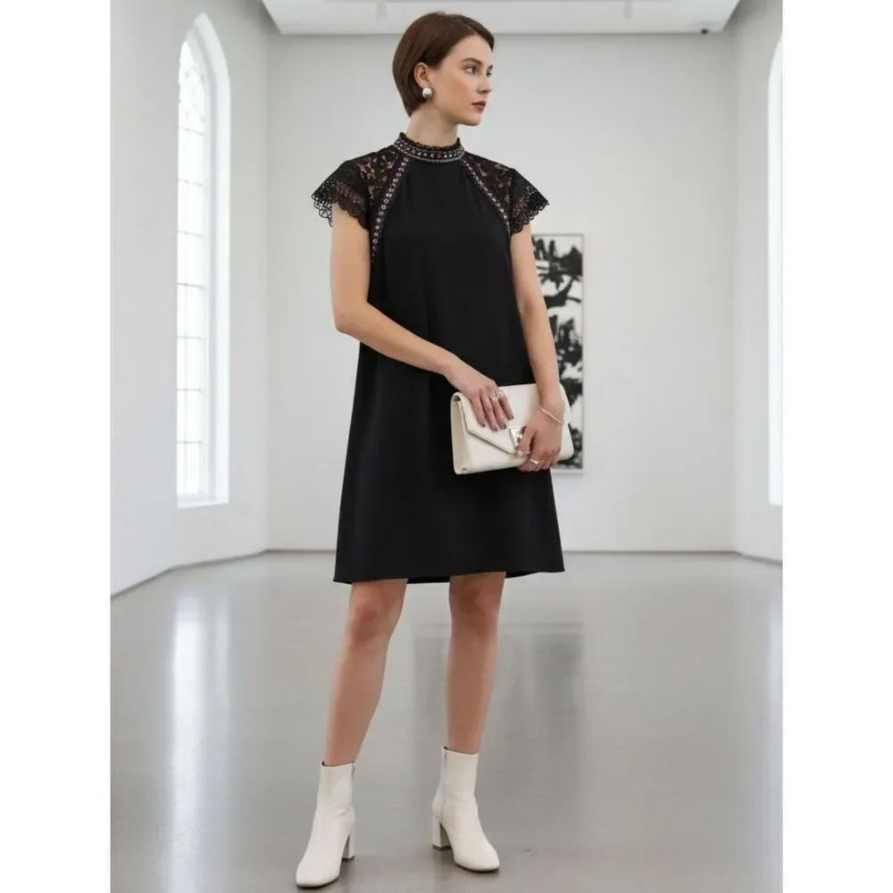 ZARA Elegant Black Lace Detail Dress ✨